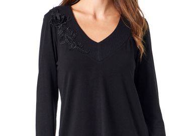 ΜΑΥΡΗ ΠΛΕΚΤΗ ΜΠΛΟΥΖΑ ΜΕ ΡΙΠ ΚΑΙ ΜΟΤΙΦ - Anna Raxevsky - 