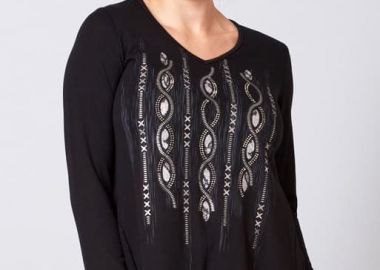 ΜΑΥΡΗ ΠΛΕΚΤΗ ΜΠΛΟΥΖΑ ΜΕ ΤΥΠΩΜΑ ΚΑΙ ΒΟΛΑΝ ΜΟΥΣΕΛΙΝΑ - Anna Raxevsky - 