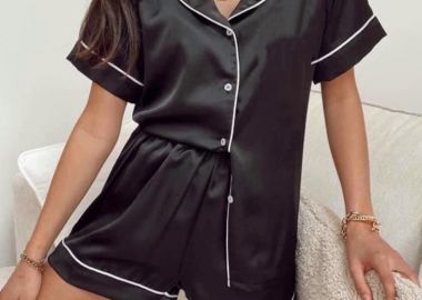 ΜΑΥΡΗ ΣΑΤΕΝ ΠΥΤΖΑΜΑ - EVANGELINE - fashionroom - 