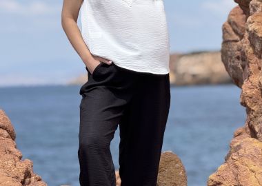 ΜΑΥΡΟ BΑGGY ΠΑΝΤΕΛΟΝΙ LINEN-LOOK ΜΕ ΤΣΕΠΕΣ - Anna Raxevsky - 