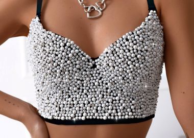 ΜΑΥΡΟ BUSTIER ΜΕ ΠΕΡΛΕΣ - SENSATION - sense-shop - 