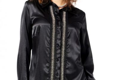 ΜΑΥΡΟ ΣΑΤΕΝ ΠΟΥΚΑΜΙΣΟ ΜΕ ΣΤΡΑΣ - Anna Raxevsky - 