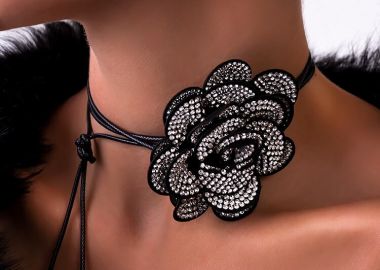 ΜΑΥΡΟ ΤΣΟΚΕΡ ΛΟΥΛΟΥΔΙ ΜΕ ΣΤΡΑΣ - FLOWER STRASS - sense-shop - 