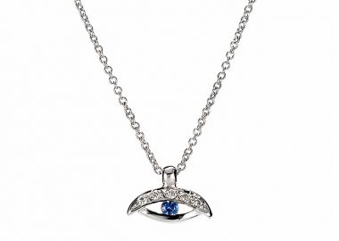 Μενταγιόν με Διαμάντια και Ορυκτή Πέτρα Λευκόχρυσος Κ18 - 09010 -  - 