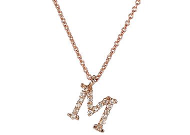 Μενταγιόν Μονόγραμμα Μ με Διαμάντια Ροζ Χρυσός Κ18 - 10014M -  - 