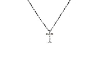 Μενταγιόν Μονόγραμμα Τ με Διαμάντια Λευκόχρυσος Κ18 - 10014Τ -  - 