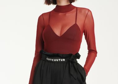 Mesh Bodysuit In Burgundy - Cutcuutur - 
