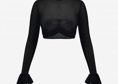 Mesh Cropped Long-Sleeved Top in Black - Cutcuutur - 