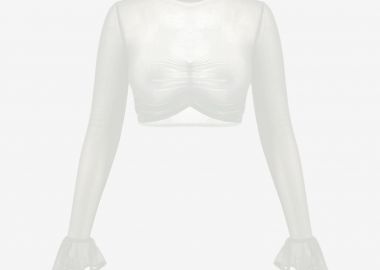 Mesh Cropped Long-Sleeved Top in White - Cutcuutur - 