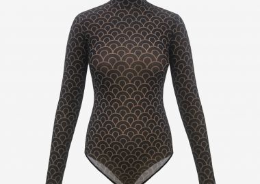 Mesh Printed Bodysuit In Black - Cutcuutur - 