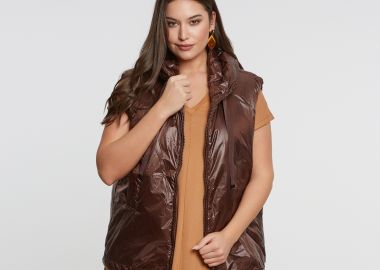 Metallic καπιτονέ γιλέκο με κουκούλα - MAT FASHION - 