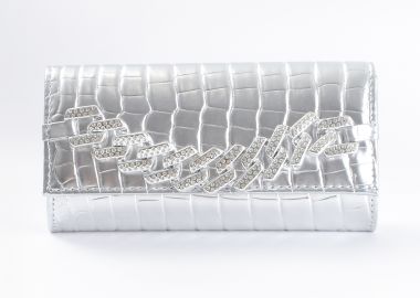 Metallic τσάντα φάκελος με κροκό υφή & αλυσίδα - MAT FASHION - 