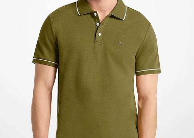 Michael Kors ανδρική μπλούζα πόλο με contrast trims και κεντημένο monogram Regular Fit - CR652SX20B Λαδί - MICHAEL KORS - 