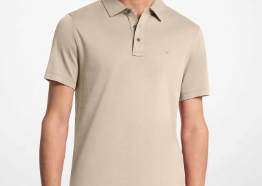 Michael Kors ανδρική μπλούζα πόλο με κεντημένο monogram Regular Fit - CS15073C93 Μπεζ - MICHAEL KORS - 