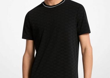 Michael Kors ανδρικό T-shirt με all-over jacquard monogram print Regular Fit - CR652TGK3W Μαύρο - MICHAEL KORS - 