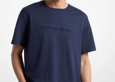 Michael Kors ανδρικό T-shirt με κεντημένο ανάγλυφο λογότυπο Regular Fit - CF4529H1V2 Μπλε Σκούρο - MICHAEL KORS - 