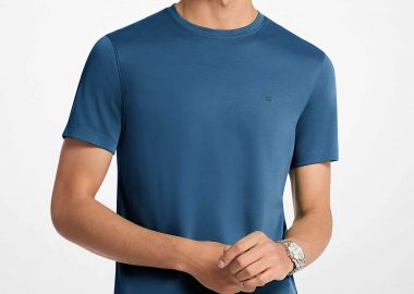 Michael Kors ανδρικό T-shirt με κεντημένο monogram print Regular Fit - CF15FJ2C93 Μπλε - MICHAEL KORS - 