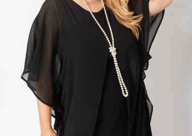 Midi διπλό φόρεμα με μουσελίνα σε μαύρο χρώμα -  - 