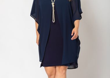 Midi διπλό φόρεμα με μουσελίνα σε μπλε σκούρο χρώμα -  - 