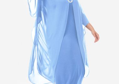 Midi διπλό φόρεμα με μουσελίνα σε σιέλ χρώμα -  - 