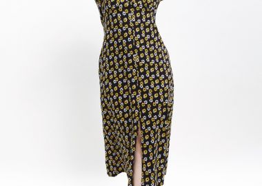 Midi floral φόρεμα με άνοιγμα μπροστά σε μαύρο χρώμα -  - 