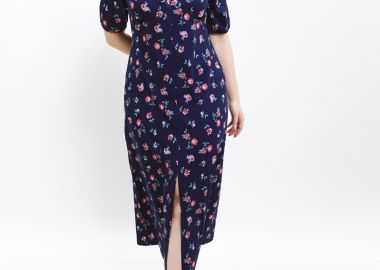 Midi floral φόρεμα με άνοιγμα μπροστά σε μπλε σκούρο χρώμα -  - 