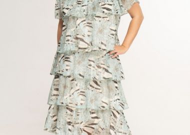 Midi φόρεμα με βολάν σε εμπριμέ μέντα χρώμα plus size -  - 