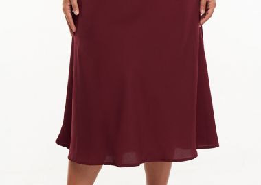 Midi φούστα με λάστιχο στην μέση σε μπορντώ χρώμα -  - 