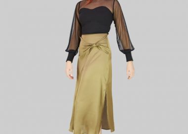 Midi γυναικεία φούστα με σκίσιμο στη μια πλευρά και φιόγκο - SOU - 