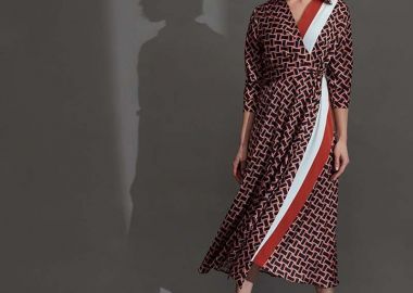 Midi γυναικείο φόρεμα με συνδυασμό σχημάτων - SOU - 