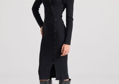 Midi κρουαζέ φόρεμα με κλείσιμο με κουμπιά - FUNKY BUDDHA - 