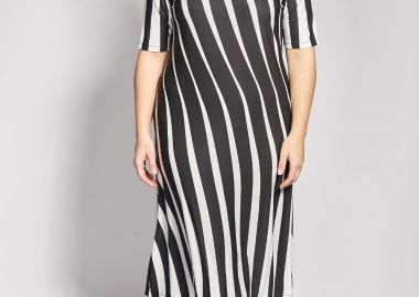 Midi Ζέρσεϊ Ριγέ Φόρεμα -  - 