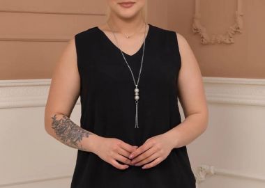 MIDWAY γυναικεία μπλούζα bigsize με κολιέ (ΜΑΥΡΟ) - SOU - 