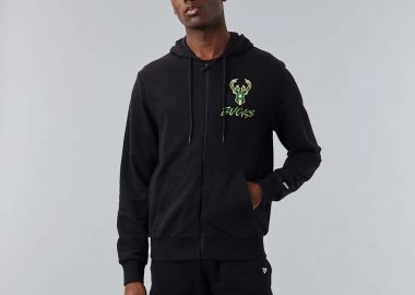 MILWAUKEE BUCKS NBA SCRIPT FULL-ZIP HOODIE ΜΑΥΡΟ - NEW ERA - 
