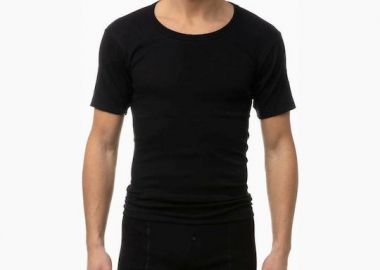 Minerva Ανδρική Φανέλα Κοντομάνικη Ανοιχτή Λαιμόκοψη σε Μαύρο Χρώμα 90-17000-045 Μαύρο - Minerva - 