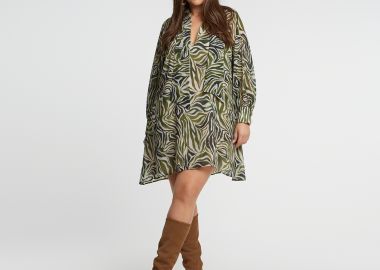 Mini φόρεμα με ζεβρέ σχέδιο και δέσιμο στη λαιμό - MAT FASHION - 