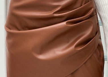 mini φούστα leatherette Beata brown - PerfectDress.gr - 