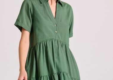 Μίνι linen blend σεμιζιέ φόρεμα με βολάν - FUNKY BUDDHA - 