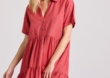 Μίνι linen blend σεμιζιέ φόρεμα με βολάν - FUNKY BUDDHA - 