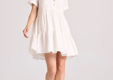 Μίνι linen blend σεμιζιέ φόρεμα με βολάν - FUNKY BUDDHA - 