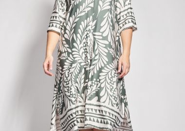 Μίντι boho εμπριμέ φόρεμα βισκόζη με γεωμετρική μπορντούρα -  - 