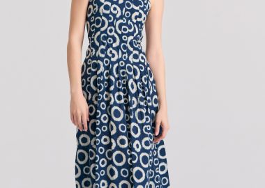 Μίντι εμπριμέ φόρεμα με πιέτες και δέσιμο στην πλάτη - FUNKY BUDDHA - 