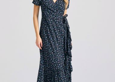 Μίντι εμπριμέ κρουαζέ φόρεμα με βολάν - FUNKY BUDDHA - 