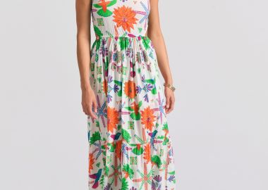 Μίντι φόρεμα με exotic τύπωμα και βολάν - FUNKY BUDDHA - 