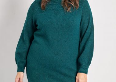 Μίντι πλεκτό φόρεμα με σχέδια και ψηλό λαιμό -  - 