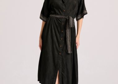 Μίντι σεμιζιέ φόρεμα σε ζακάρ ύφανση - FUNKY BUDDHA - 