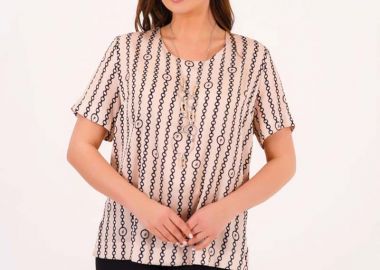 MIRA γυναικεία κοντομάνικη bigsize μπλούζα με αξεσουάρ κολιέ - SOU - 