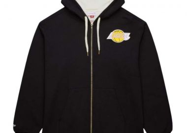 MITCHELL & NESS NOSTALGIA Φούτερ με Κουκούλα NBA PLAYOFF WIN 2.0 FULL ZIP FLEECE VINTAGE LOGO LAKERS - ΜΑΥΡΟ-TH8063-LALBLCK-BLACK - MITCHELL & NESS NOSTALGIA CO. - 