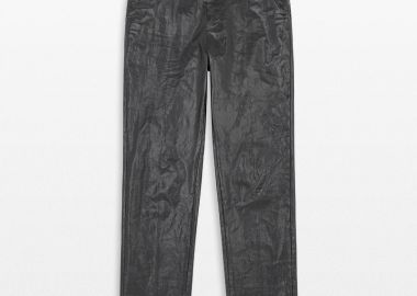 MM6 MAISON MARGIELA Ανδρικό Μαύρο Shiny Coated Linen Trousers - MM6 MAISON MARGIELA - 