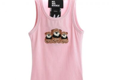 MOD WAVE MOVEMENT ΓυναικείαTeddy Bear Rib Αμάνικη Μπλούζα - Ροζ -MW092010449-PINK - Mod Wave Movement - 